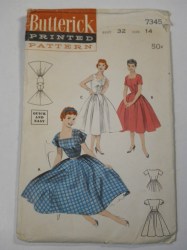 7345  Butterick 1950s SQUARE NECK SLEEVES OR NOT FLARE DRESS PATTERN  14 32B 